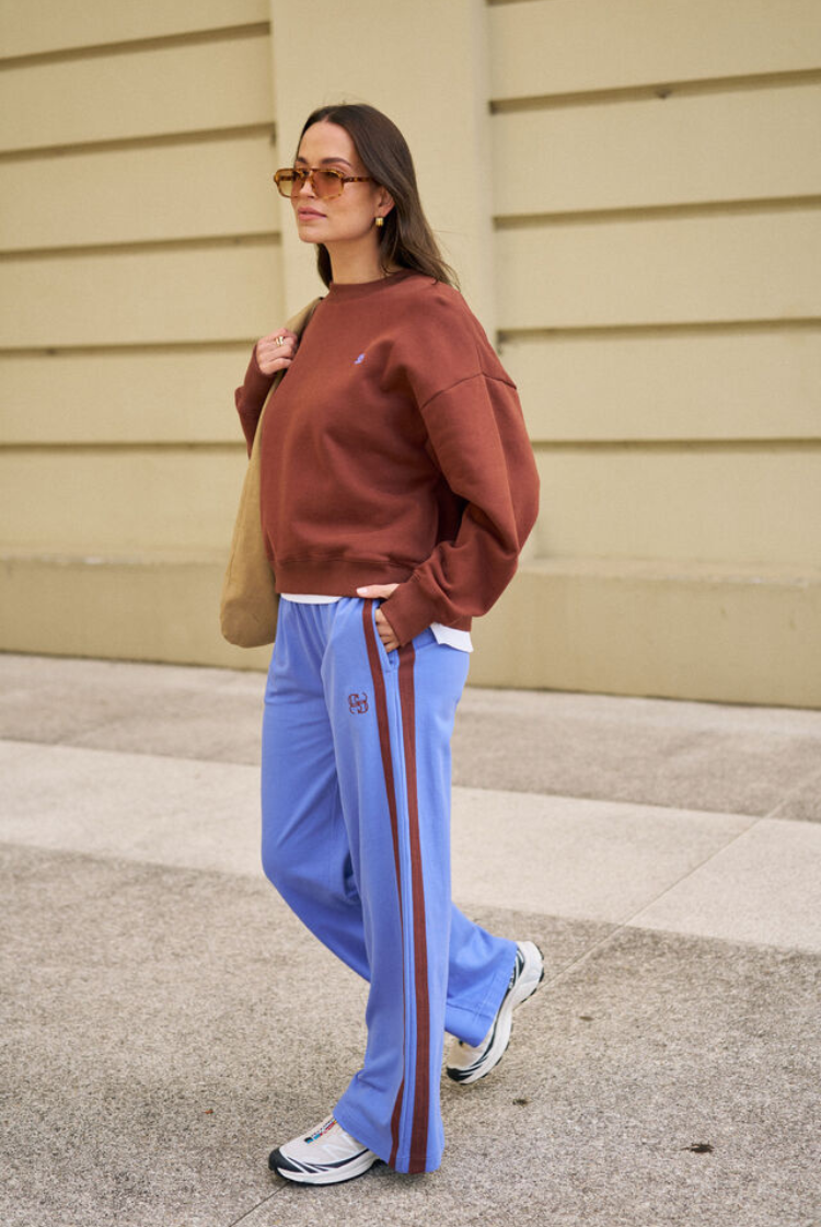 Gigi Wide Leg Terry Trackpant | Vintage Blue Mixed Side Stripe
