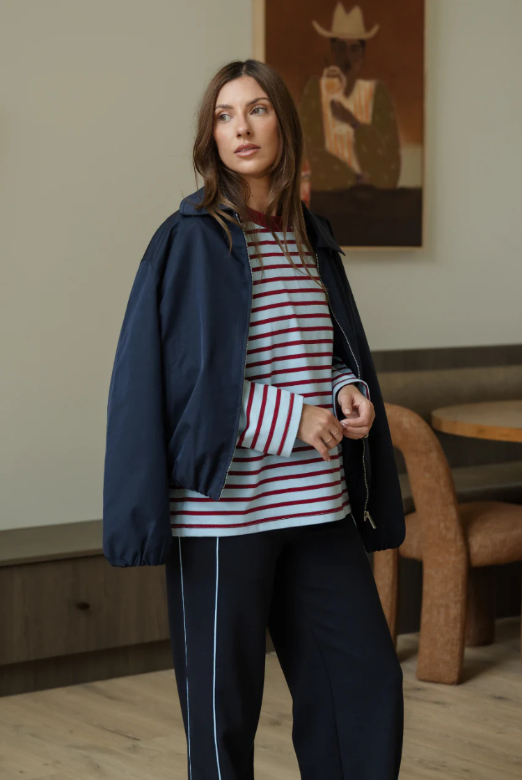 Carter Long Sleeve Tee | Wine/ Blue Stripe