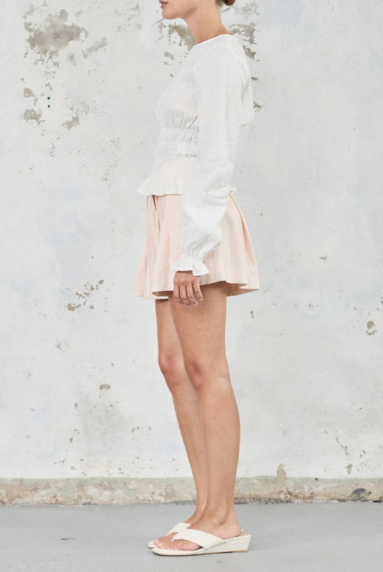 Linen Shirred Top | White