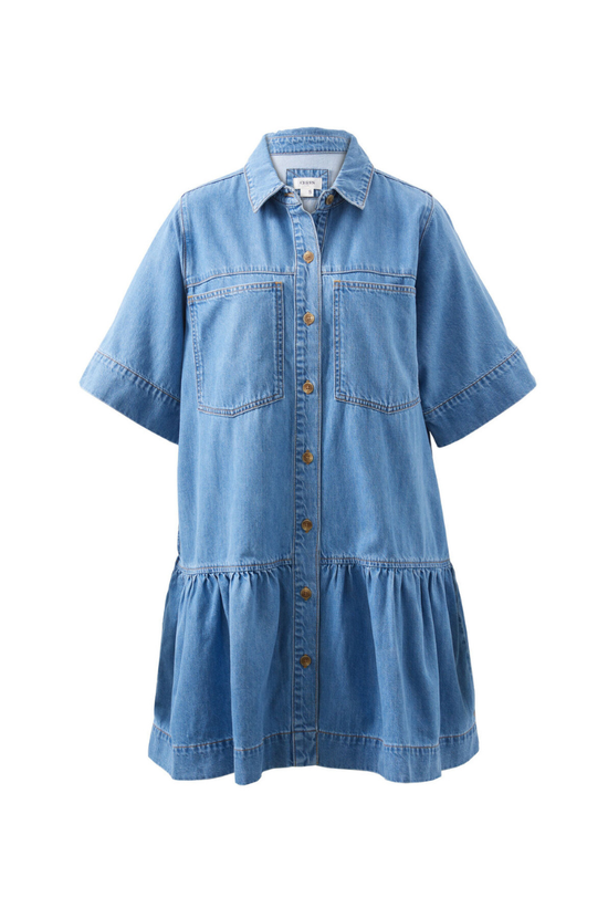 Short Sleeved Tiered Pocket Shirt Dress | Vintage Blue