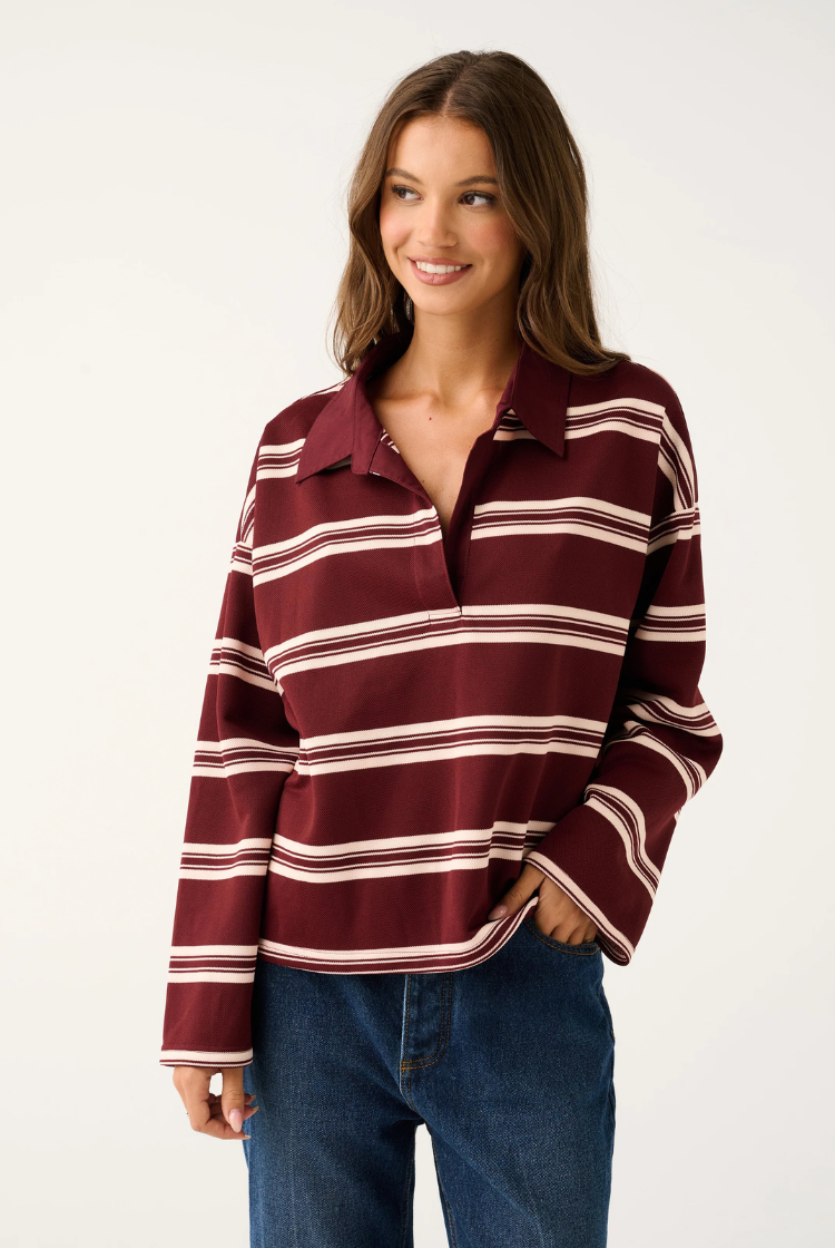 Freddie Rugby Top | Burgundy Stripe