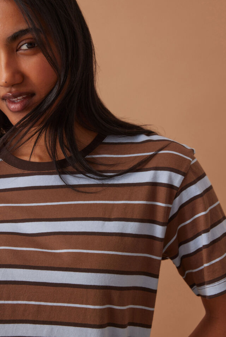 Stevie Slouchy Tee | Chalk/ Choc Retro Stripe