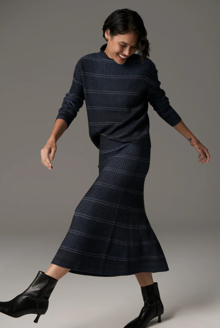 Lara Stripe Knit | Charcoal/ Blue