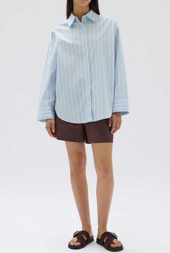 Addie Poplin Stripe Shirt | Sora / White