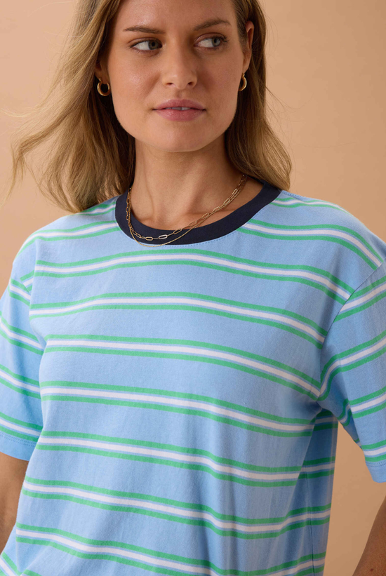 Stevie Slouchy Tee | Powder Zesty Green Stripe