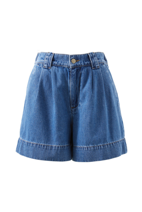 Pleat Front Short | Washed Indigo