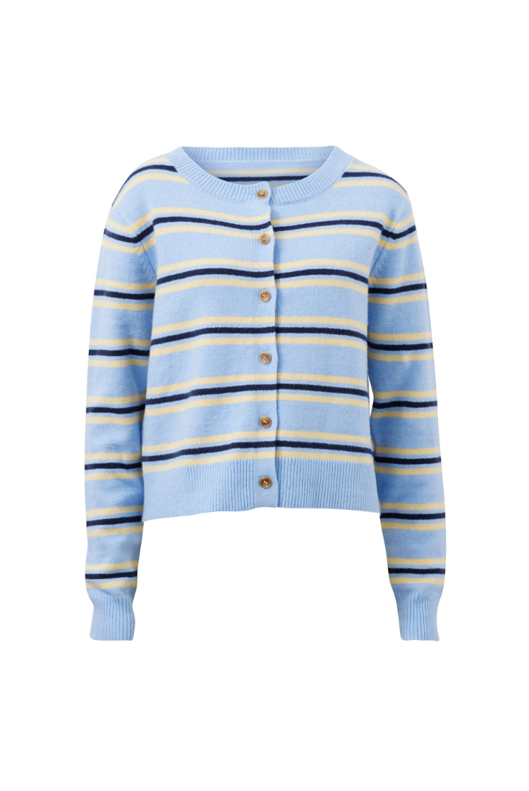 Laine Long Sleeve Knit Cardigan | Blue Stripe