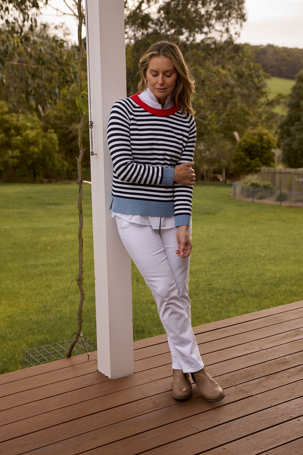 Farmer Cotton Cashmere Jumper | Navy/ Laser White