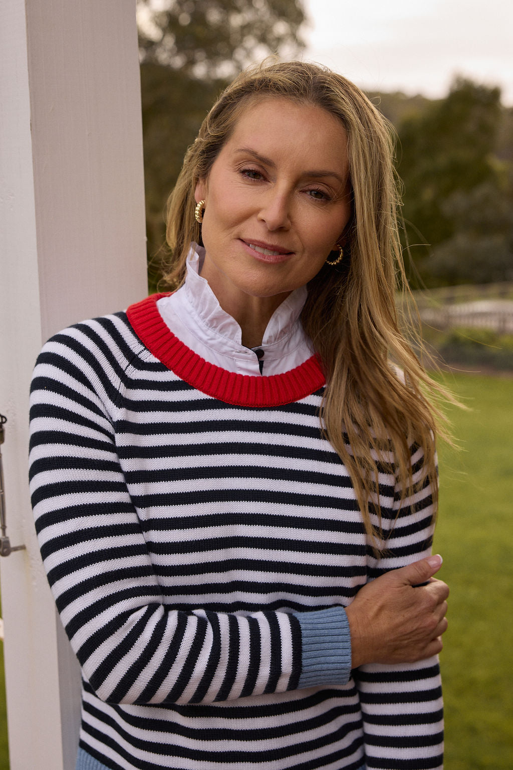 Farmer Cotton Cashmere Jumper | Navy/ Laser White