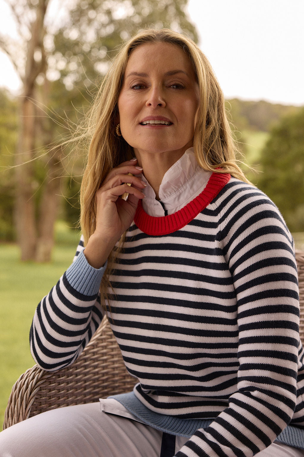 Farmer Cotton Cashmere Jumper | Navy/ Laser White