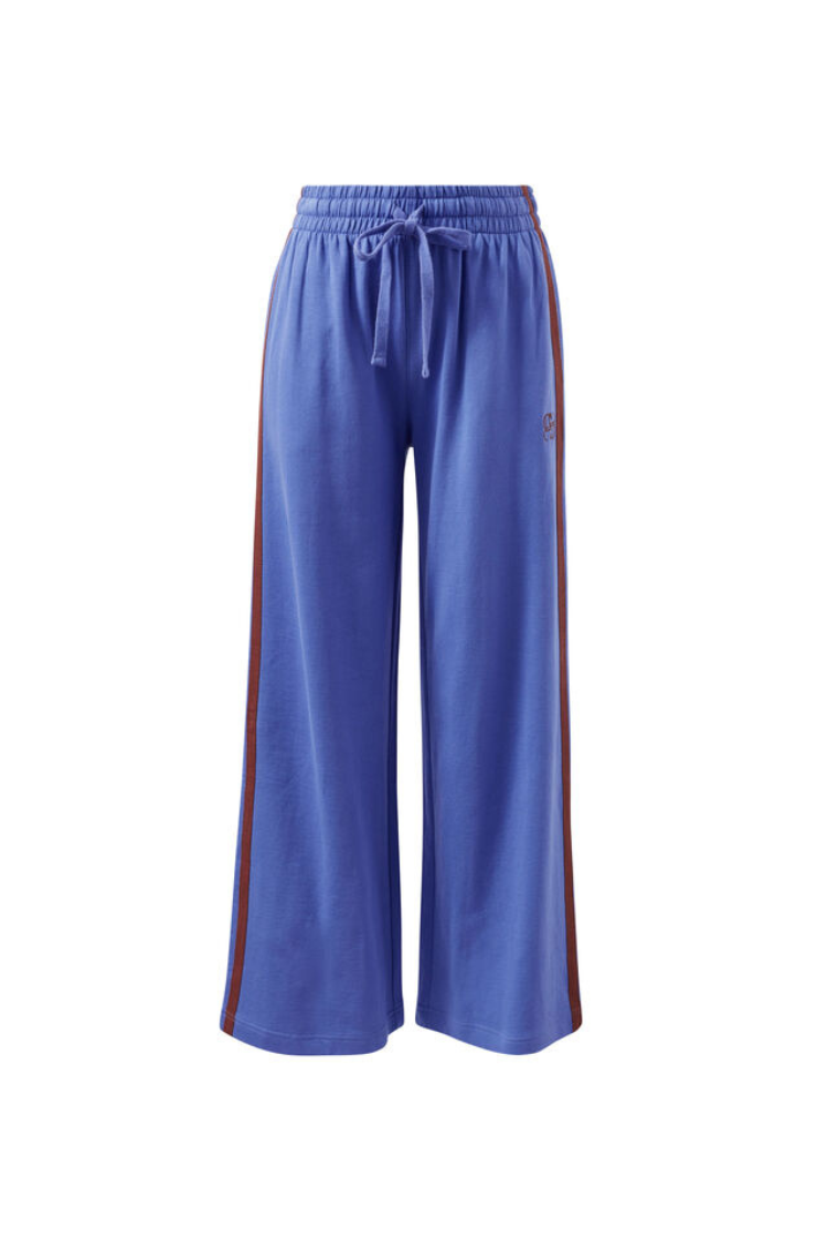 Gigi Wide Leg Terry Trackpant | Vintage Blue Mixed Side Stripe