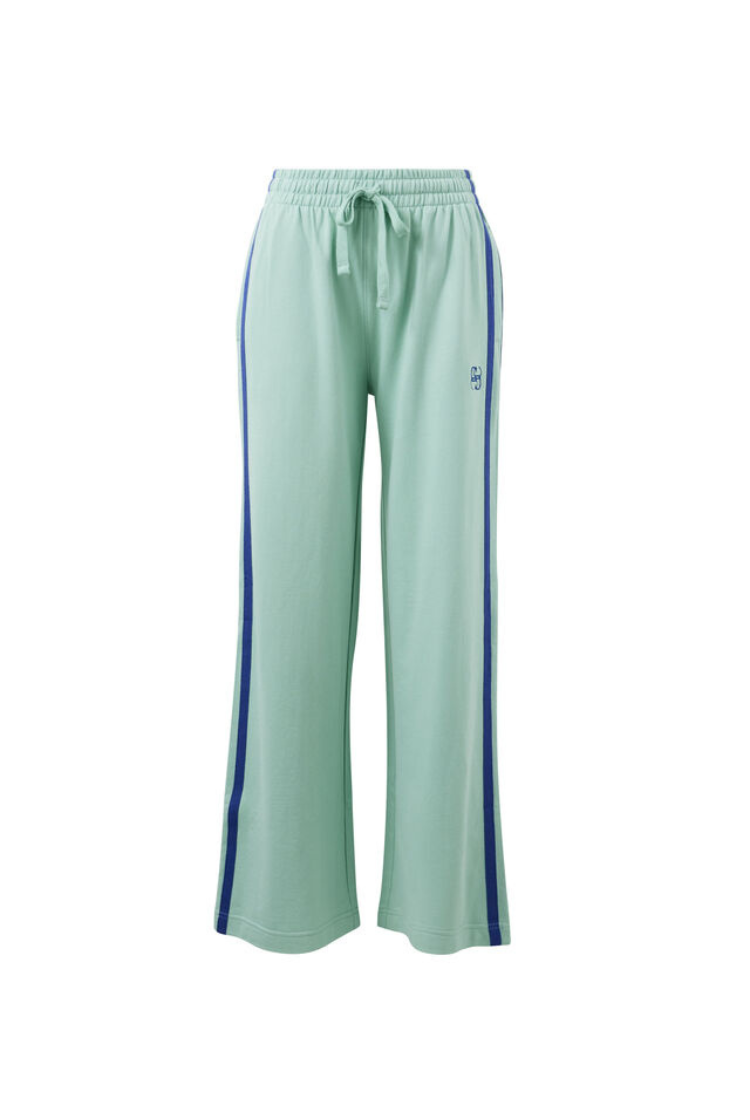Gigi Wide Leg Terry Trackpant | Seafoam/ Polo Blue Side Stripe