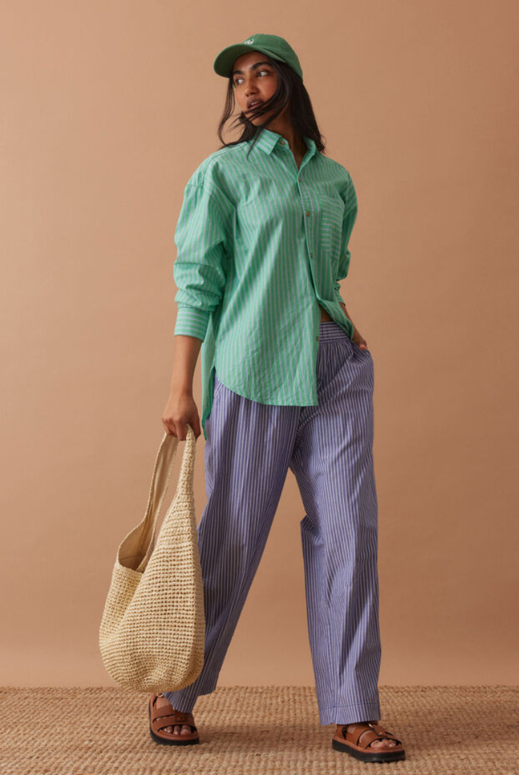 Peta Oversized Shirt | Zesty Green Triple Stripe
