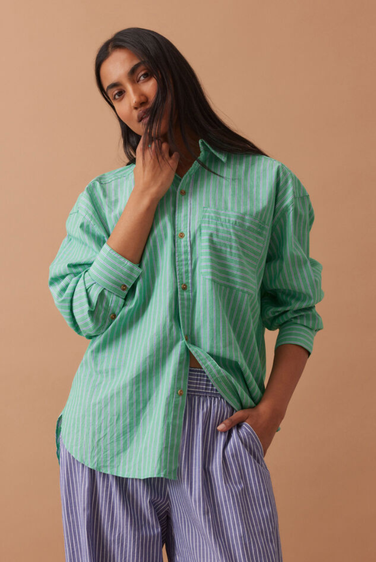 Peta Oversized Shirt | Zesty Green Triple Stripe