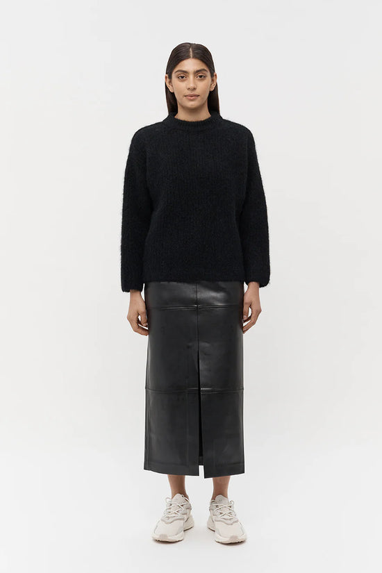 Willa Vegan Leather Midi Skirt | Black