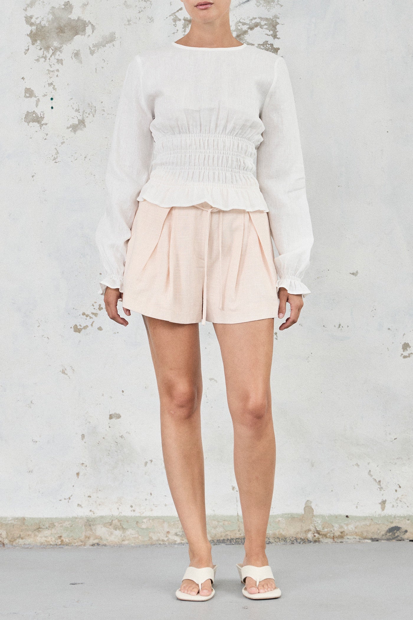 Linen Shirred Top | White