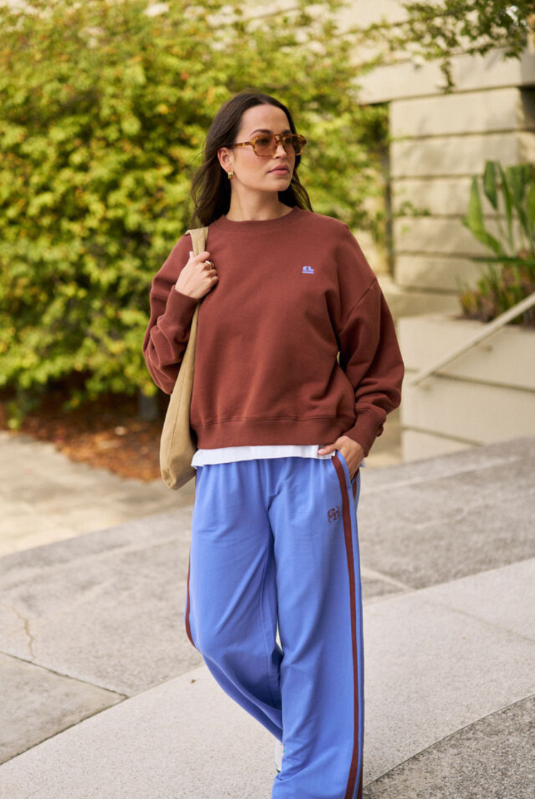 Gigi Wide Leg Terry Trackpant | Vintage Blue Mixed Side Stripe