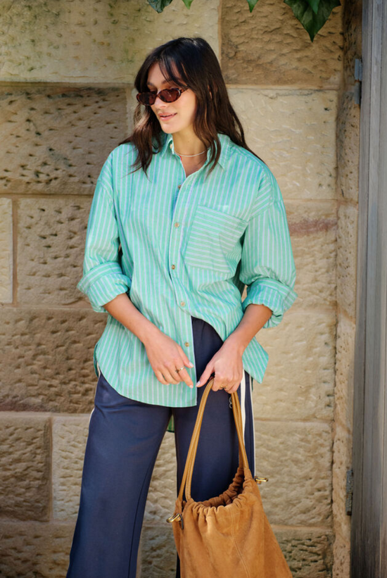Peta Oversized Shirt | Zesty Green Triple Stripe