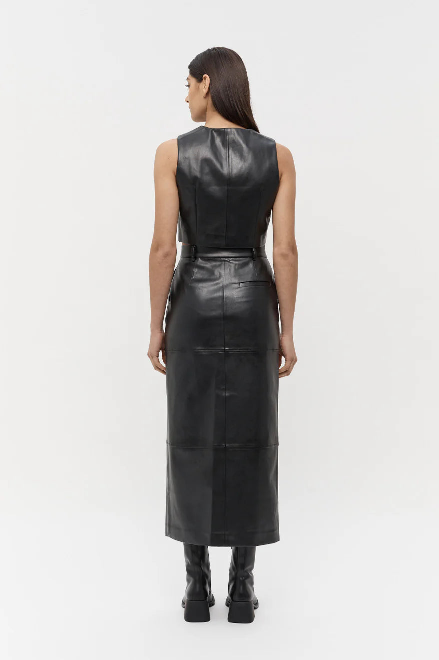 Willa Vegan Leather Midi Skirt | Black