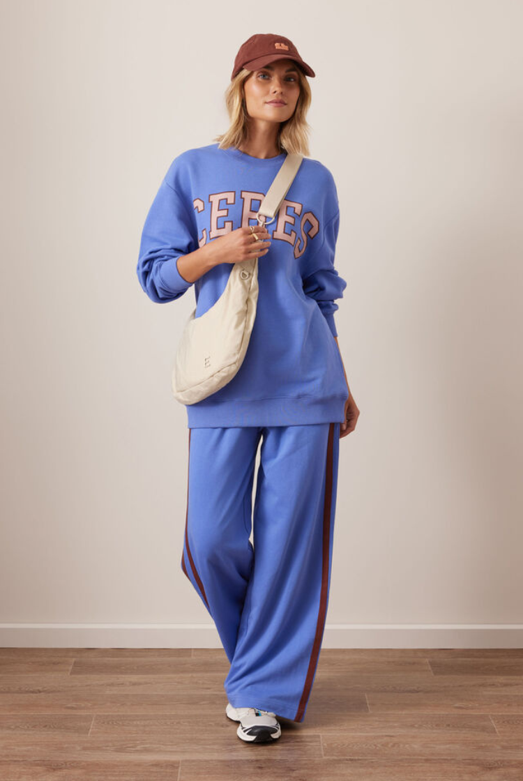Isla Oversized Slouchy Crew | Vintage Blue/ Pink Clay Burnt Toffee Heritage