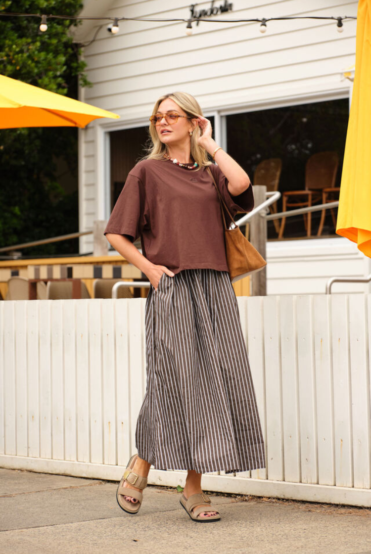 Florence Maxi Skirt | Chocolate/ White Stripe