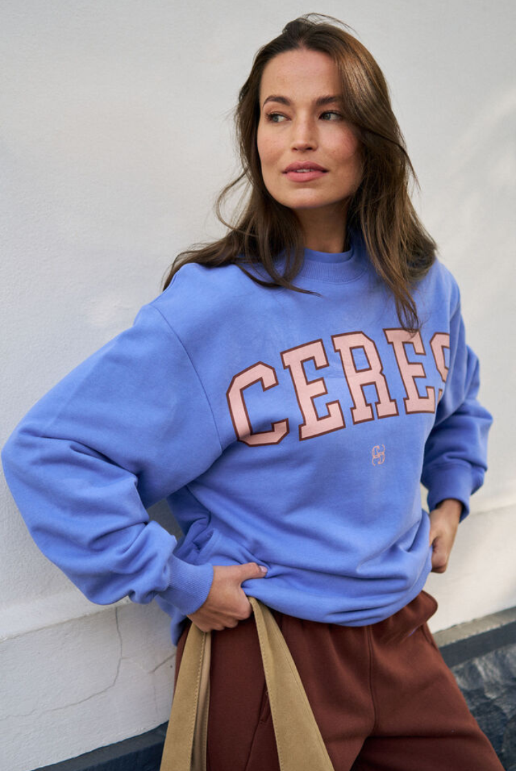 Isla Oversized Slouchy Crew | Vintage Blue/ Pink Clay Burnt Toffee Heritage