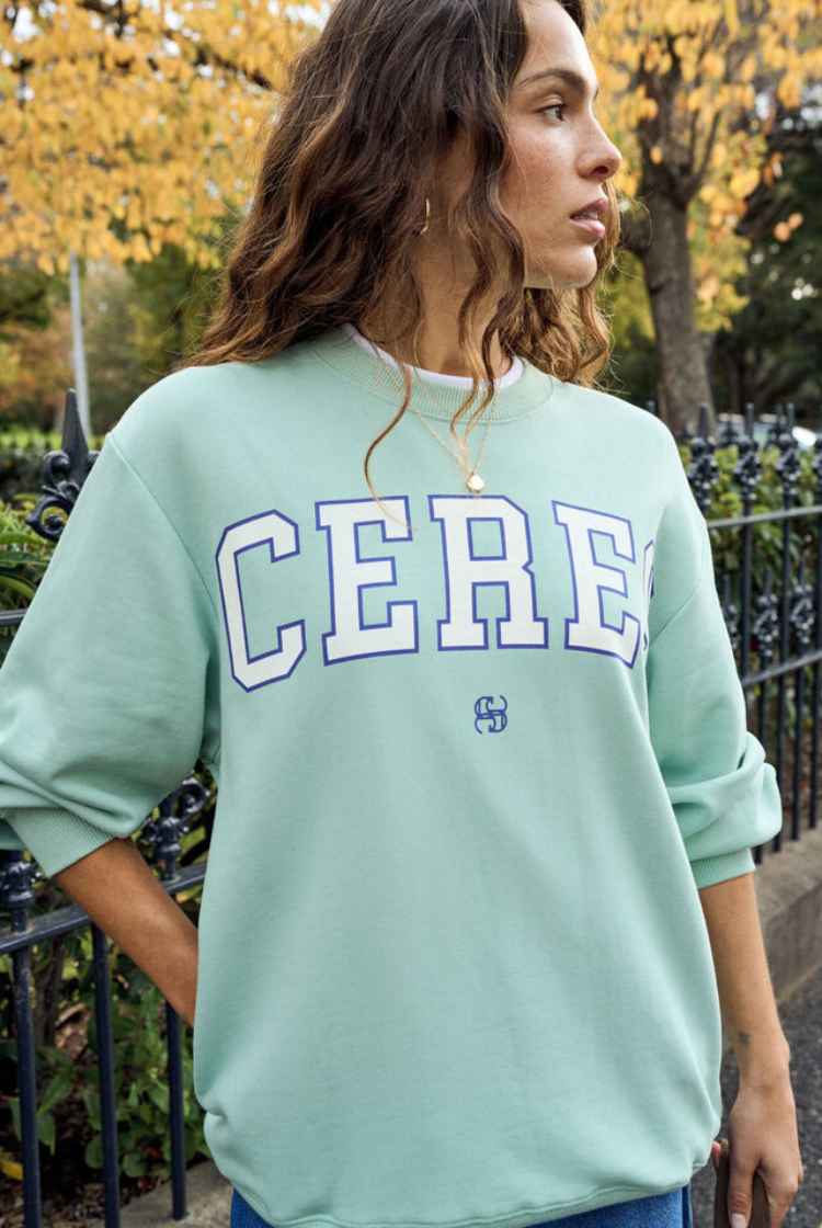 Isla Oversized Slouchy Crew | Seafoam/ Polo Blue Heritage Logo