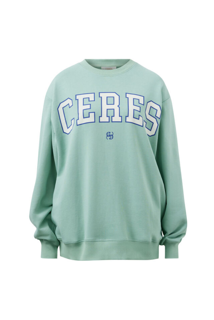 Isla Oversized Slouchy Crew | Seafoam/ Polo Blue Heritage Logo
