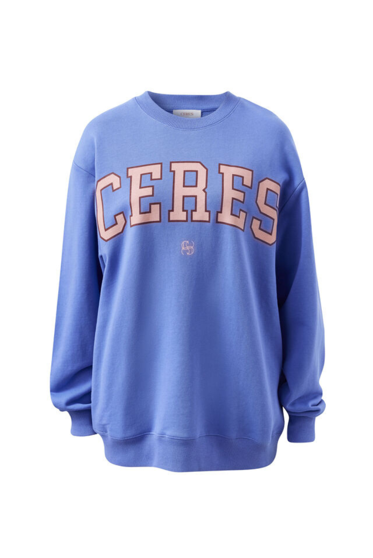 Isla Oversized Slouchy Crew | Vintage Blue/ Pink Clay Burnt Toffee Heritage
