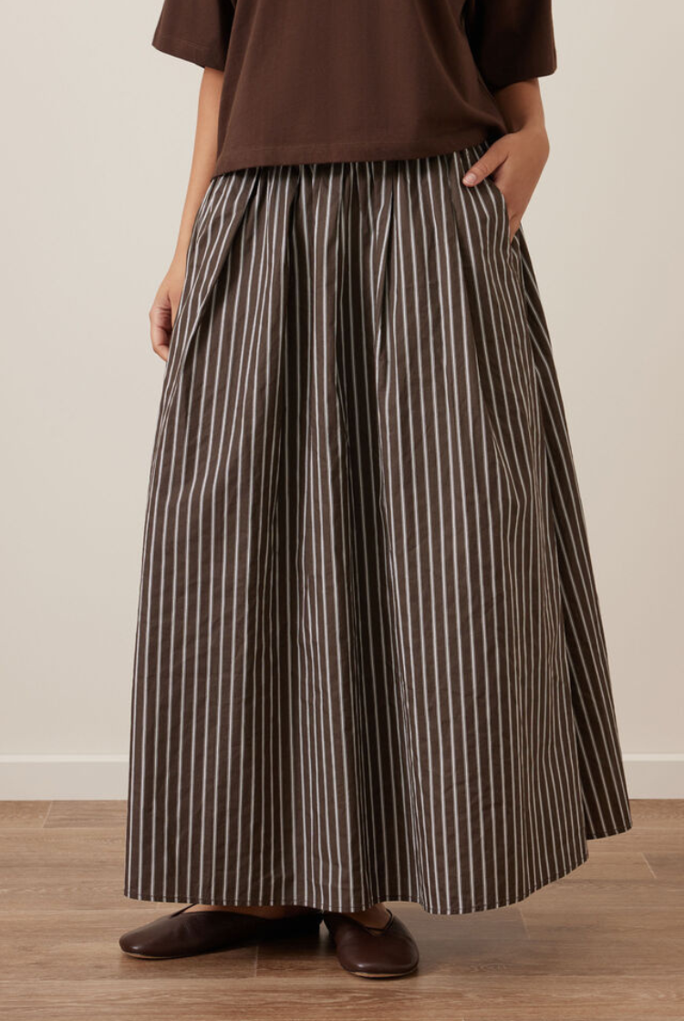 Florence Maxi Skirt | Chocolate/ White Stripe