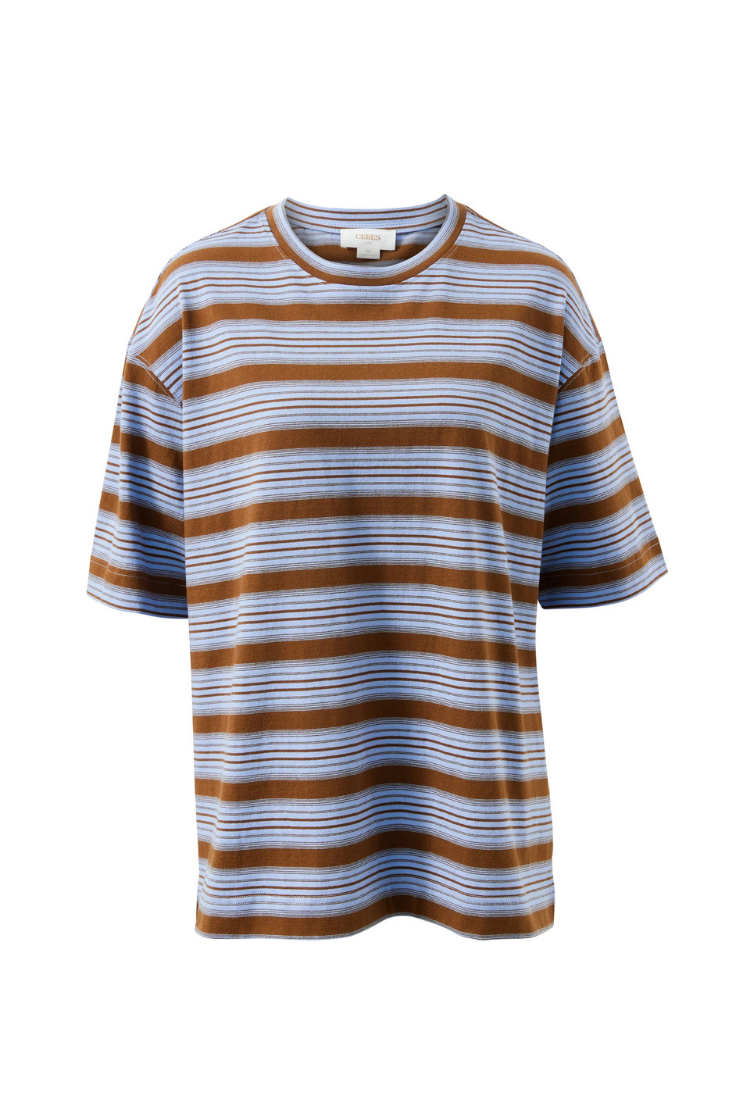 Marlowe Oversized Tunic | Sky Blue/ Toffee Stripe