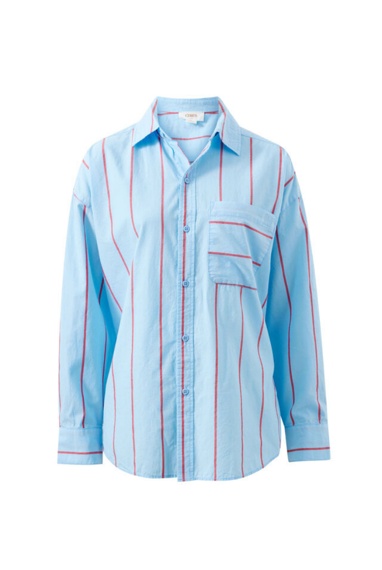 Peta Oversized Shirt | Fresh Blue Red Bold Stripe