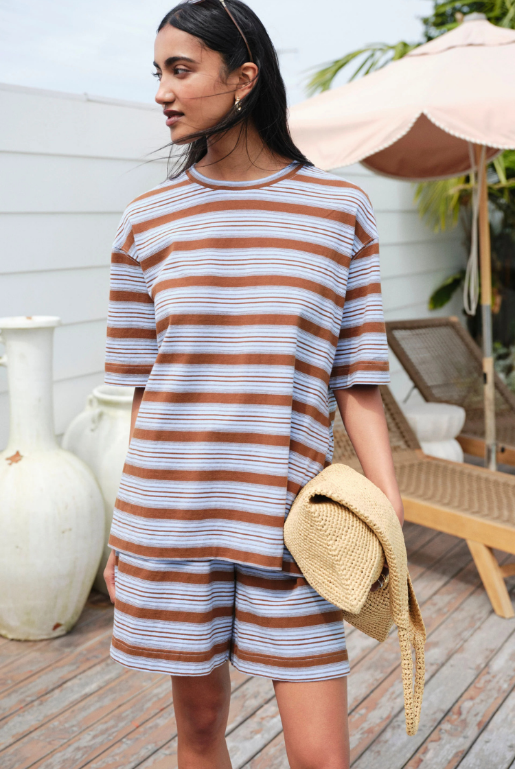 Marlowe Oversized Tunic | Sky Blue/ Toffee Stripe