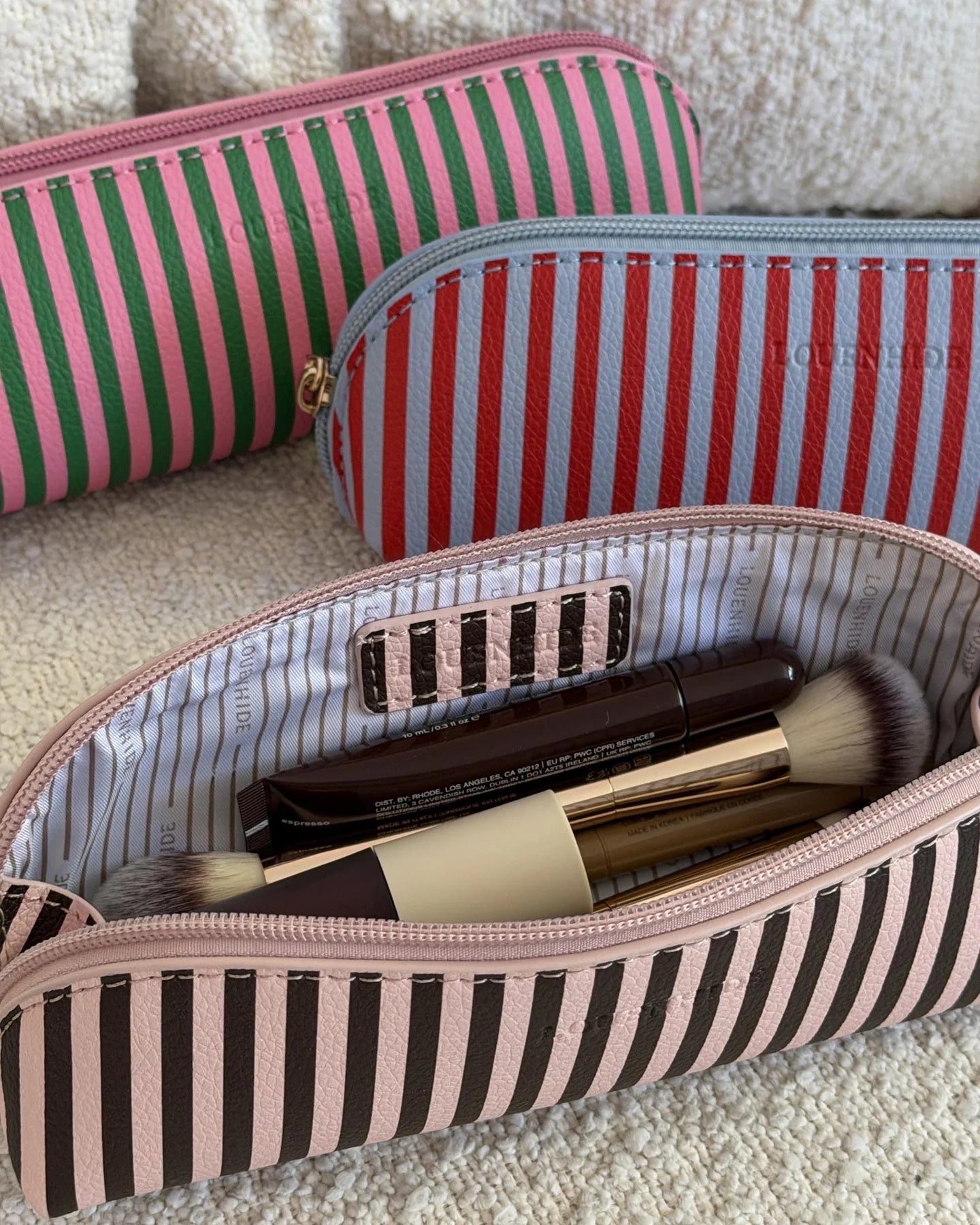 Jayne Stripe Makeup Bag | Red / Sky Blue