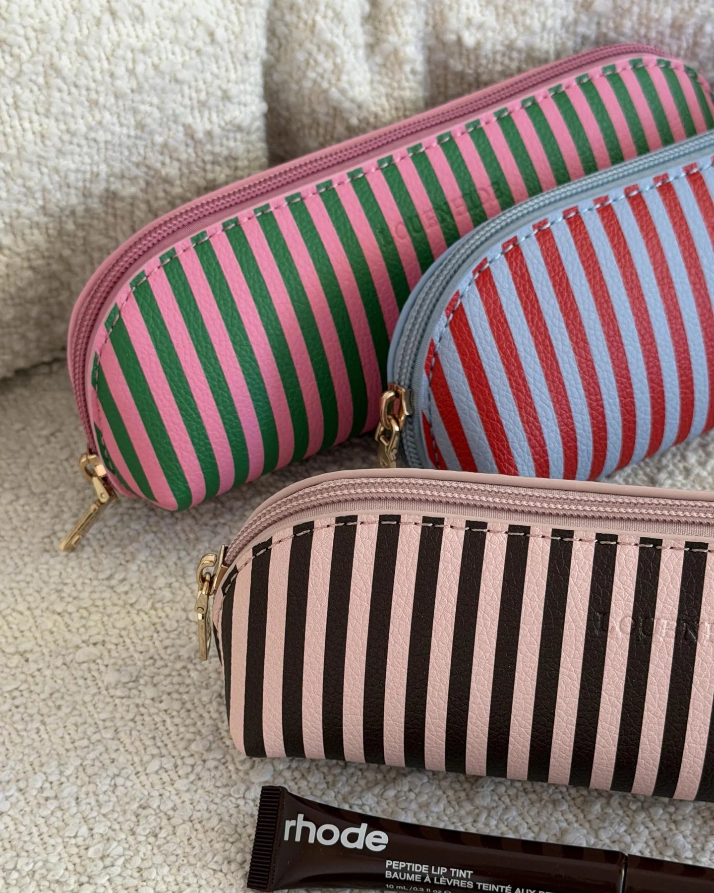 Jayne Stripe Makeup Bag | Green / Bubblegum