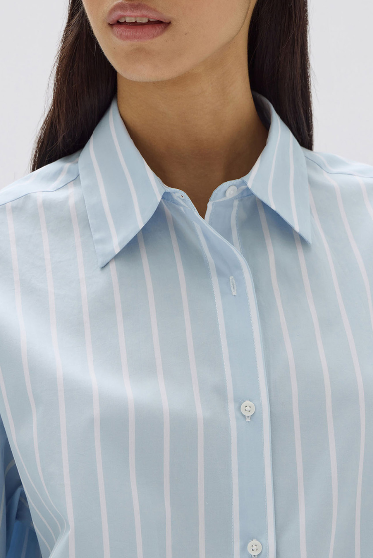 Addie Poplin Stripe Shirt | Sora / White