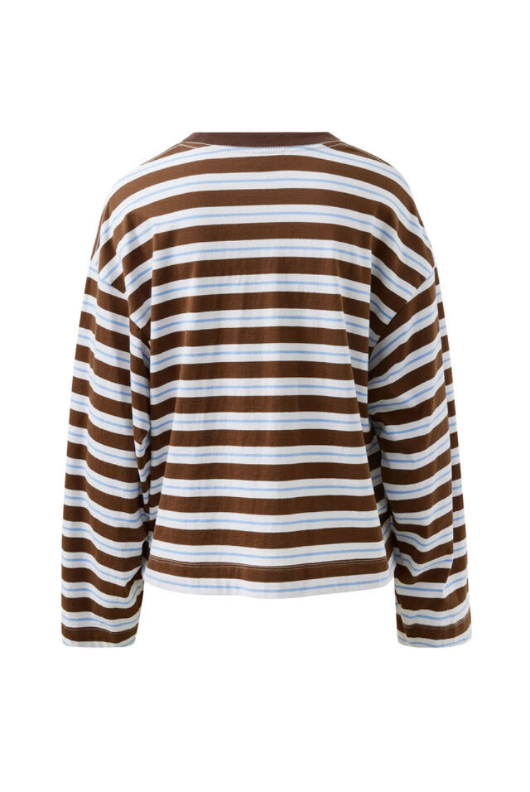 Beau Long Sleeve Slouchy Tee | Cocoa Skye Blue Stripe