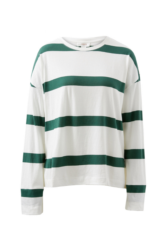 Slouchy Long Sleeve Tee | Vanilla & Pine Green Stripe