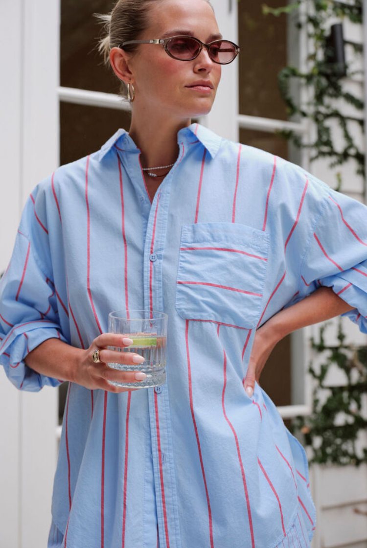 Peta Oversized Shirt | Fresh Blue Red Bold Stripe