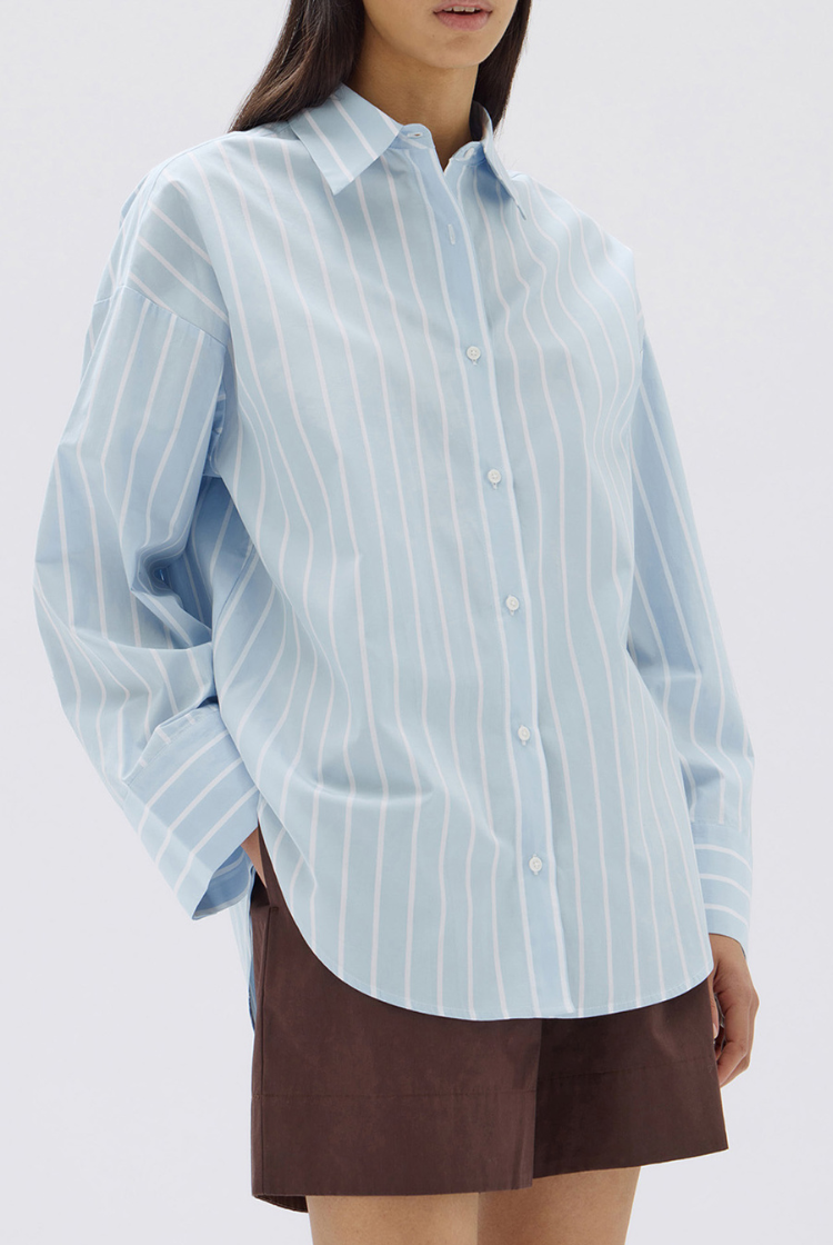 Addie Poplin Stripe Shirt | Sora / White