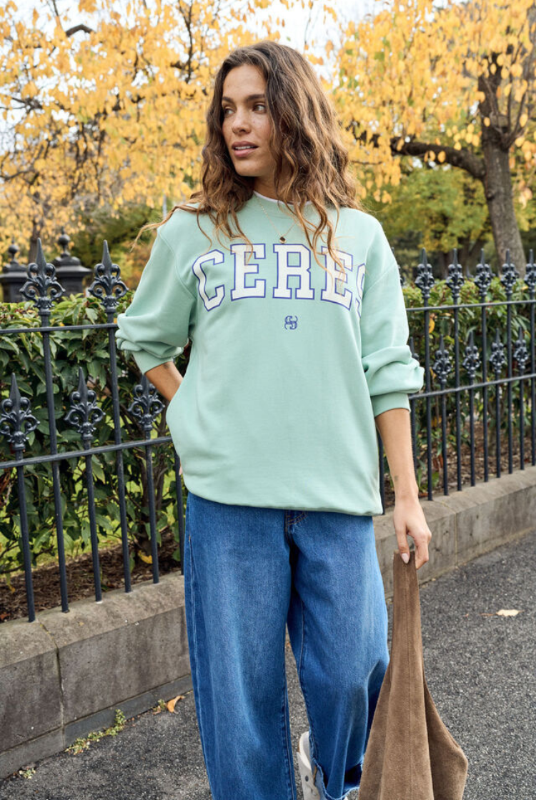 Isla Oversized Slouchy Crew | Seafoam/ Polo Blue Heritage Logo