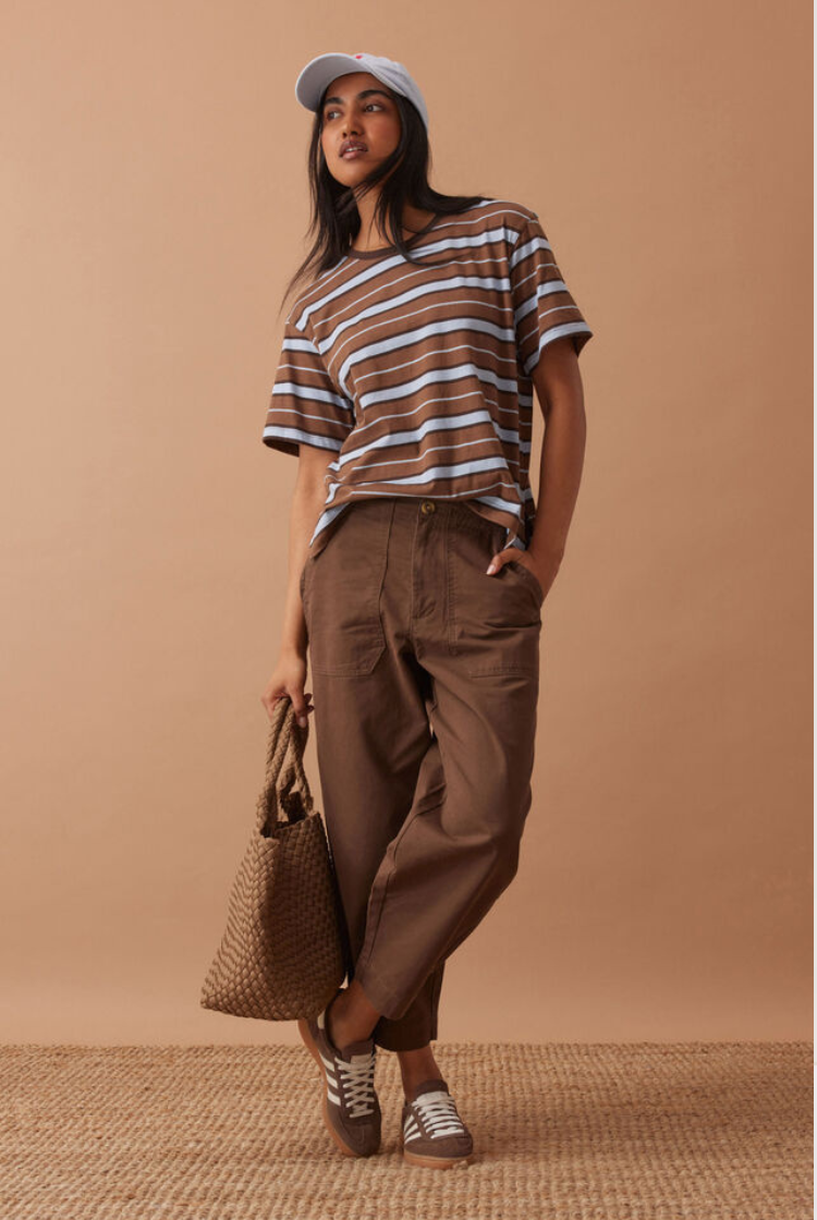 Stevie Slouchy Tee | Chalk/ Choc Retro Stripe