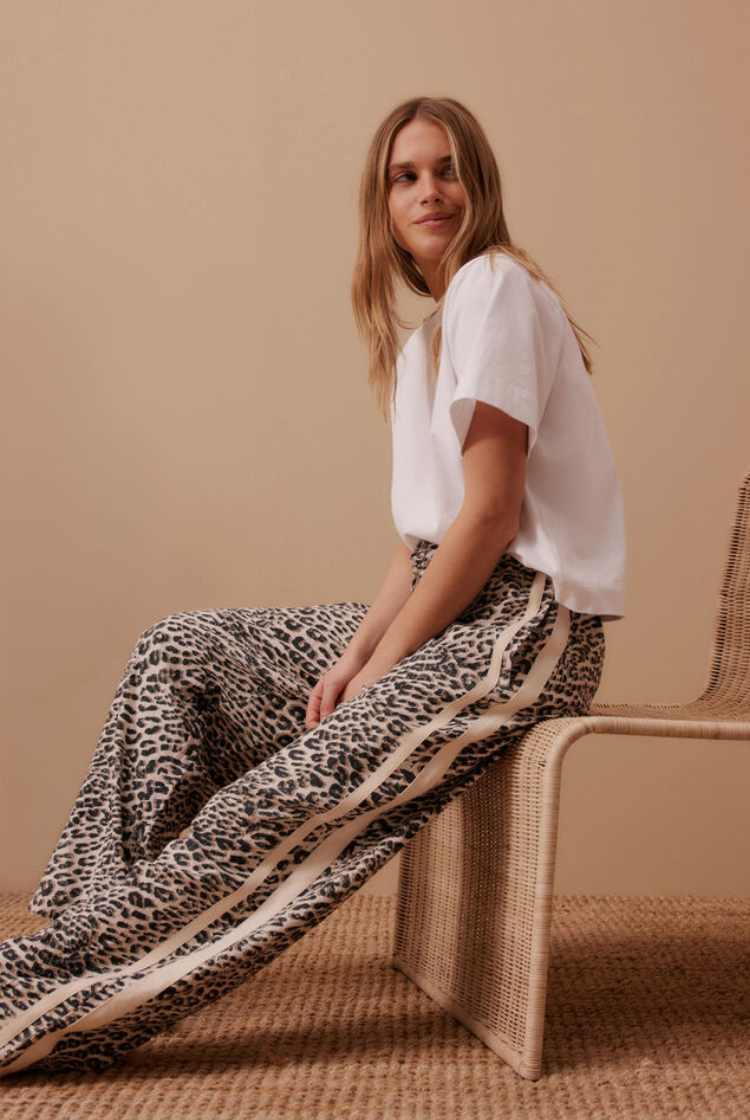 Relaxed Drawstring Pant | Leopard Linen Blend