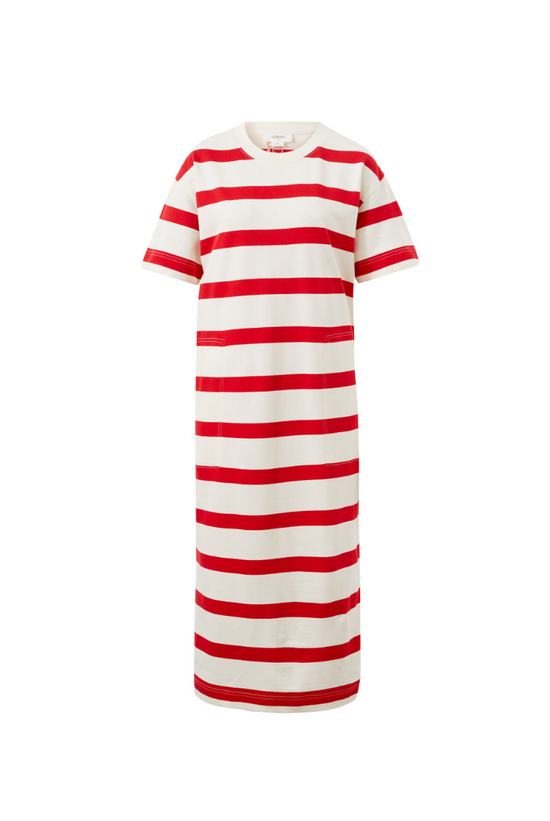 Midi Terry Dress | White Red Bold Stripe