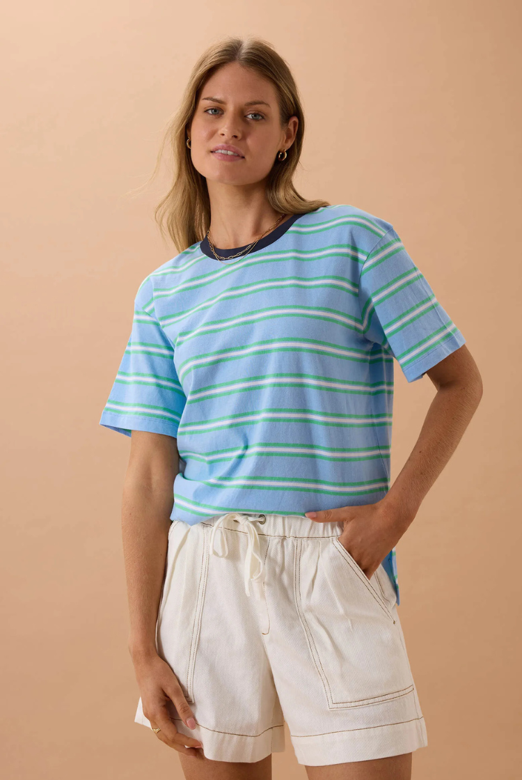 Stevie Slouchy Tee | Powder Zesty Green Stripe