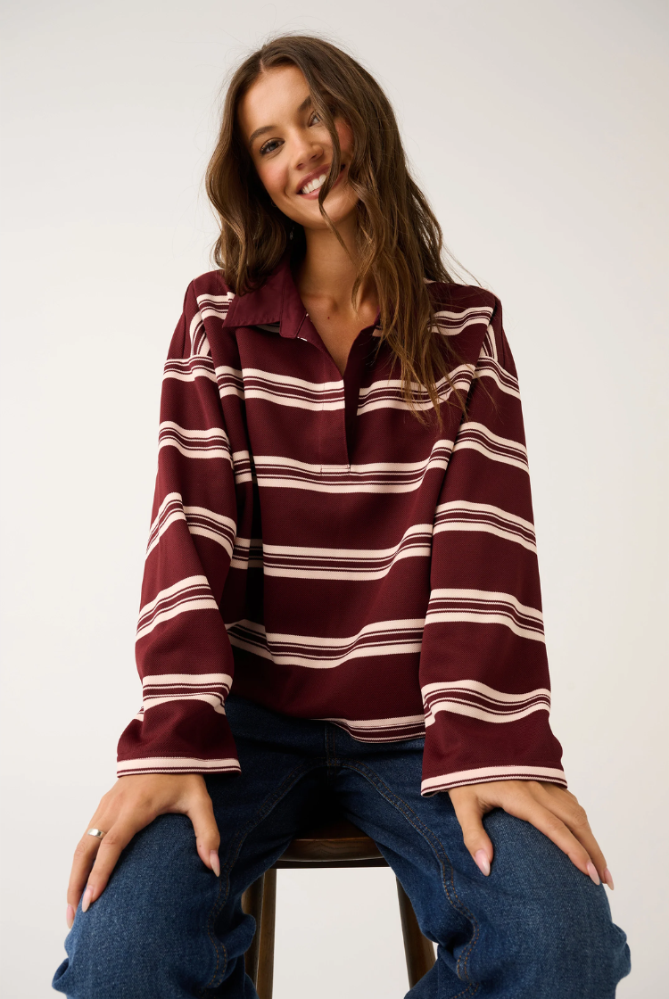 Freddie Rugby Top | Burgundy Stripe