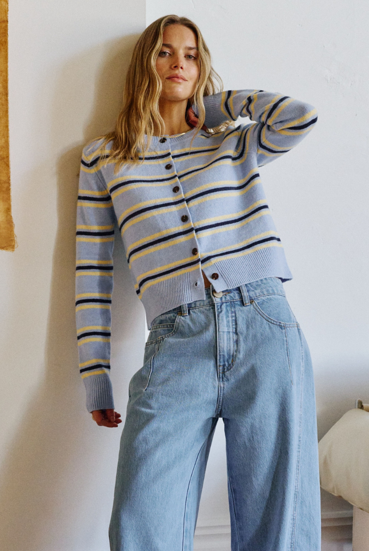 Laine Long Sleeve Knit Cardigan | Blue Stripe