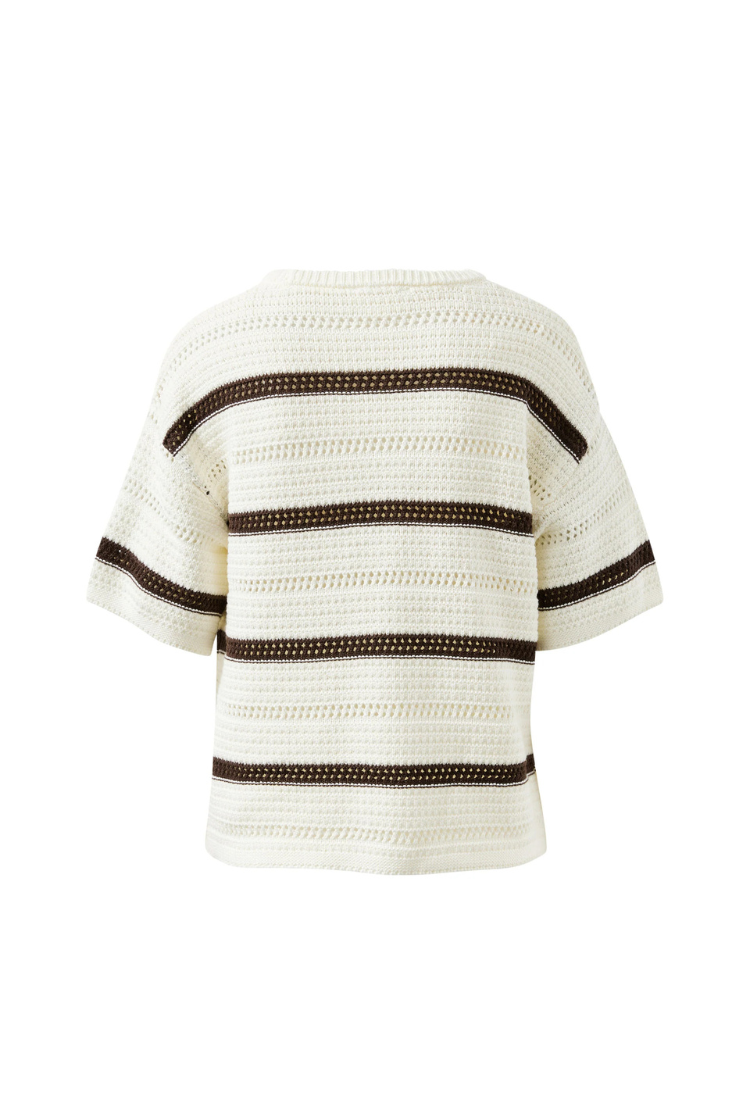 Nellie Boxy Knit Tee | Milk/ Brunette Wide Stripe