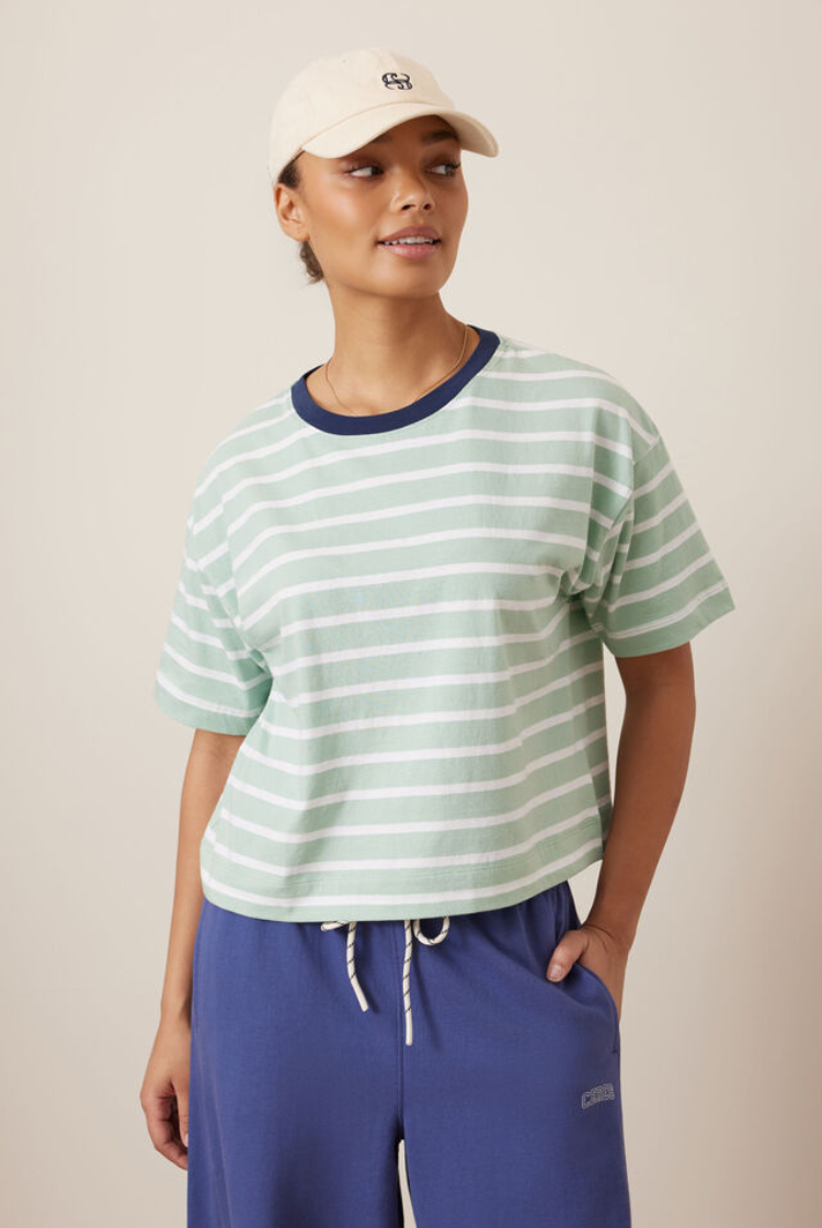 Brea Boxy Tee | Seafoam/ White Stripe