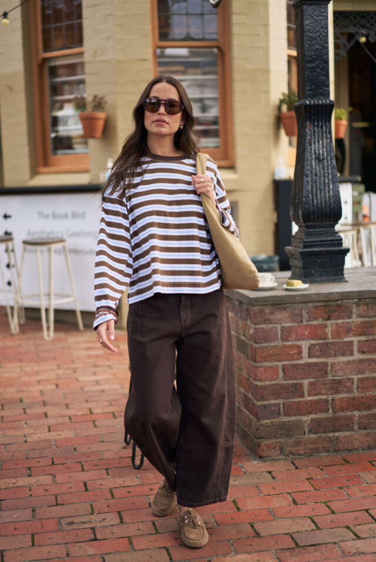 Beau Long Sleeve Slouchy Tee | Cocoa Skye Blue Stripe